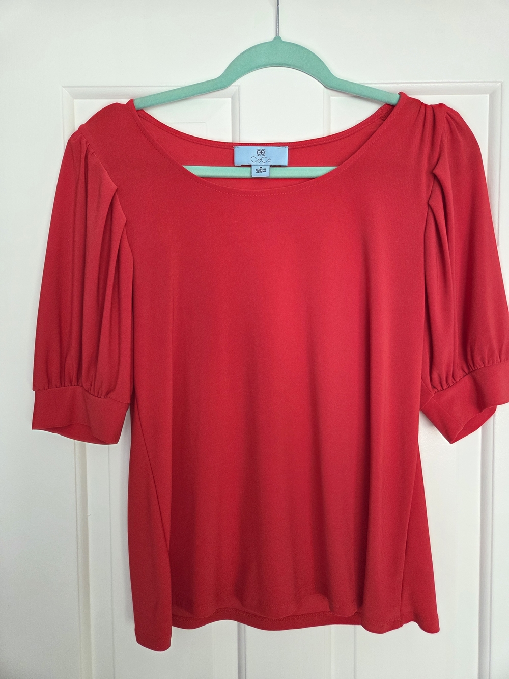 CeCe Vibrant Red Puff-Sleeve Top